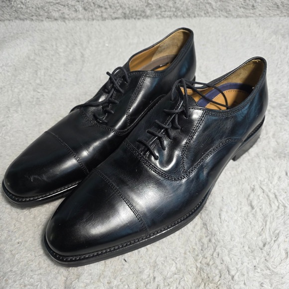 Johnston & Murphy Meade Dress Shoes Cap Toe Oxford Mens 10M Black Leather NEW - Picture 1 of 7